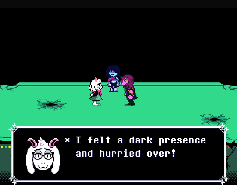 ralsei says that he felt a dark presence, so he hurried over