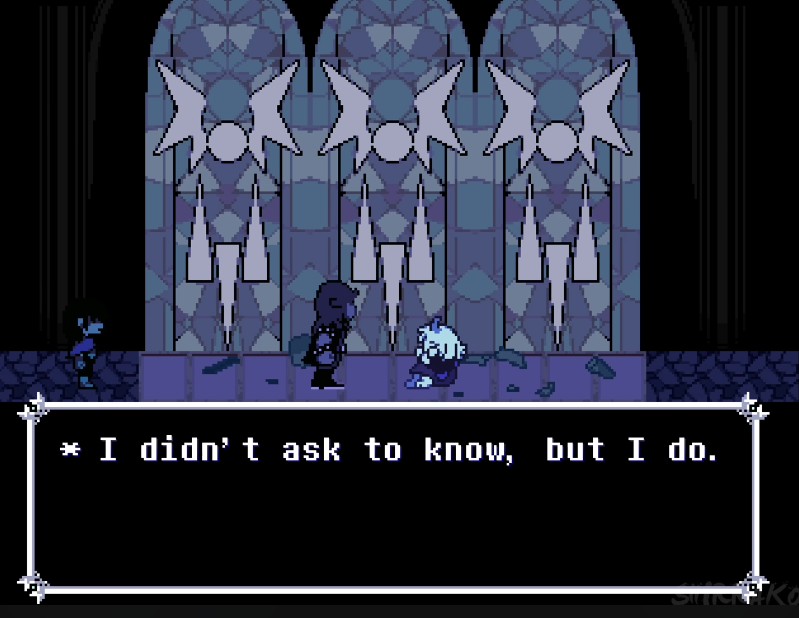 ralsei says that he didnt ask to know about the prophecy and the way dark worlds work